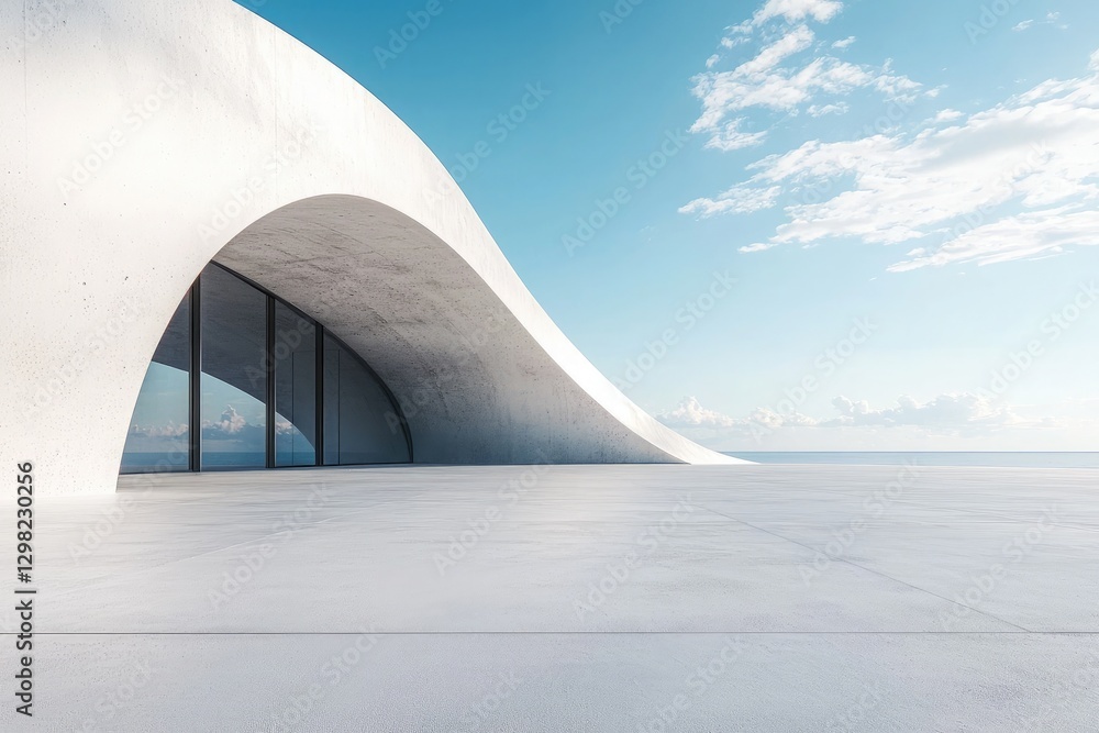 empty concrete floor with a curved wall and an entrance door in a modern minimalist architectural background, an interior design concept scene empty concrete floor with a curved wall and an entrance door in a modern minimalist architectural background, an interior design concept scene