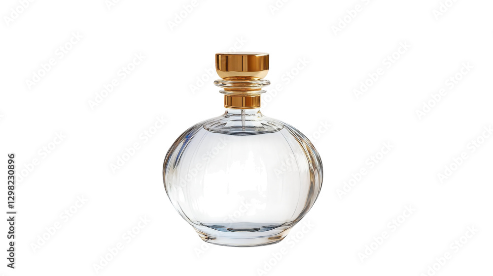 Elegant clear glass bottle with golden cap displayed on a white background showcasing modern design for home decor Elegant clear glass bottle with golden cap displayed on a white background showcasing modern design for home decor