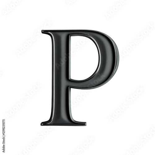 The consonant letter P crafted in glossy black on a pure transparent transparent background, highlighting its elegant form and simplicity, consonant letter b is used to make words on transparent
