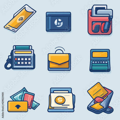 Business Finance Icons Illustration: Money, Wallet, Calculator, Briefcase