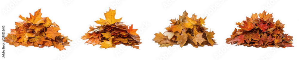 four distinct piles of autumn leaves. showcasing a range of warm colors from yellow to orange and red. emphasizing the beauty of fall foliage the arrangement highlights the natural textures and shapes four distinct piles of autumn leaves. showcasing a range of warm colors from yellow to orange and red. emphasizing the beauty of fall foliage the arrangement highlights the natural textures and shapes