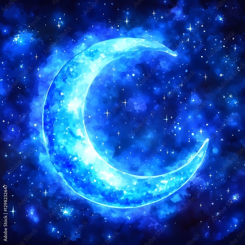 Fototapeta premium Glowing Crescent Moon in Starry Night