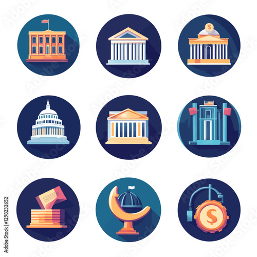 Government and Financial Buildings on Dark Background Stock Illustration