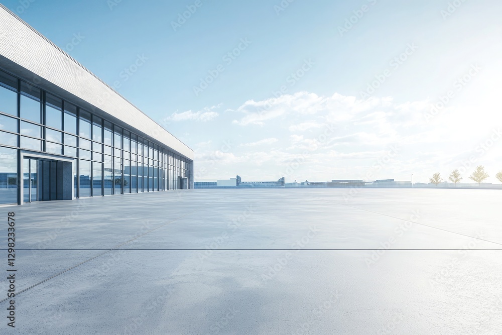 empty concrete floor with an entrance and a sky background. Modern architecture concept, abstract open space interior design empty concrete floor with an entrance and a sky background. Modern architecture concept, abstract open space interior design