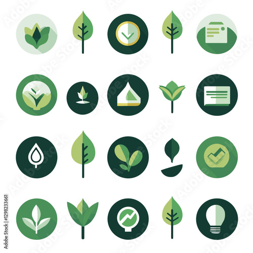 Green Eco Icons Symbol Set: Nature, Energy, Business, and Sustainability