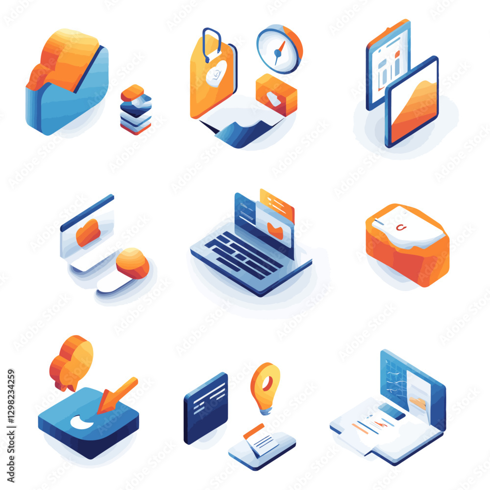 Isometric set for UI/UX design concepts and app development solutions. Isometric set for UI/UX design concepts and app development solutions.