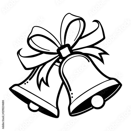 Christmas bells with ribbon line art  vector illustration