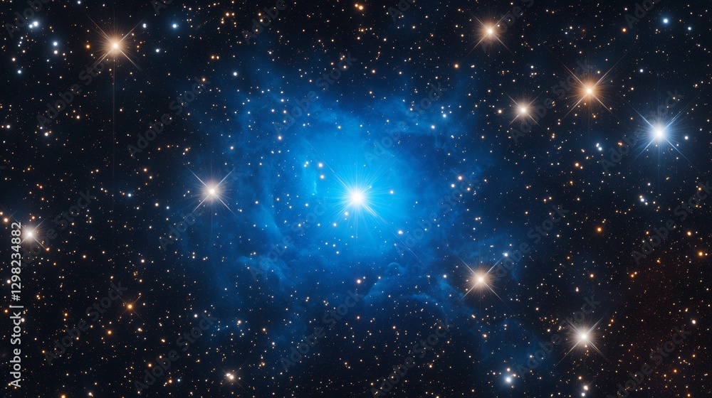 Fototapeta premium Radiant blue nebula with stars in the cosmic night sky