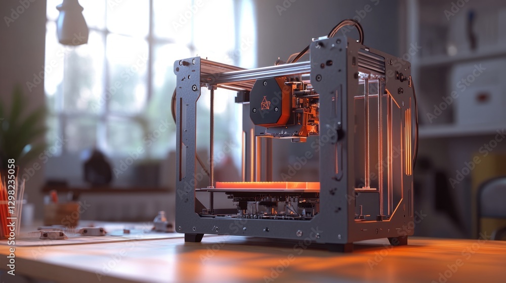 Fototapeta premium 3D Printer in Action: Modern Technology Creating Orange Object