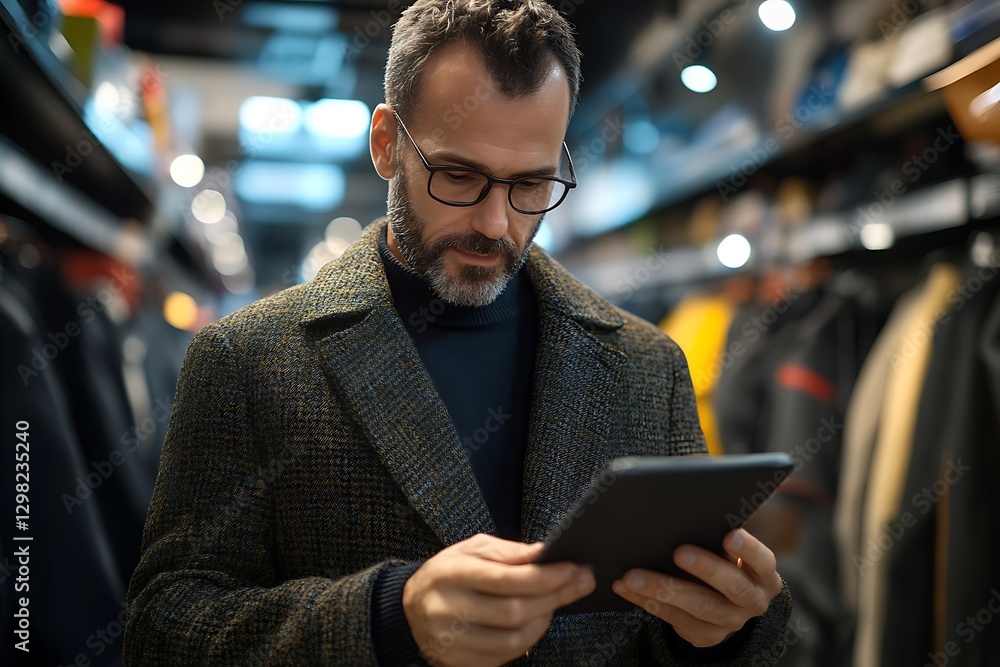 Fototapeta premium Man Browsing Clothing Store Tablet