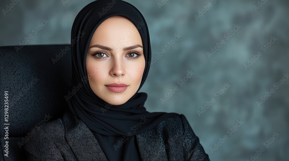 Confident businesswoman hijab portrait, office background Confident businesswoman hijab portrait, office background