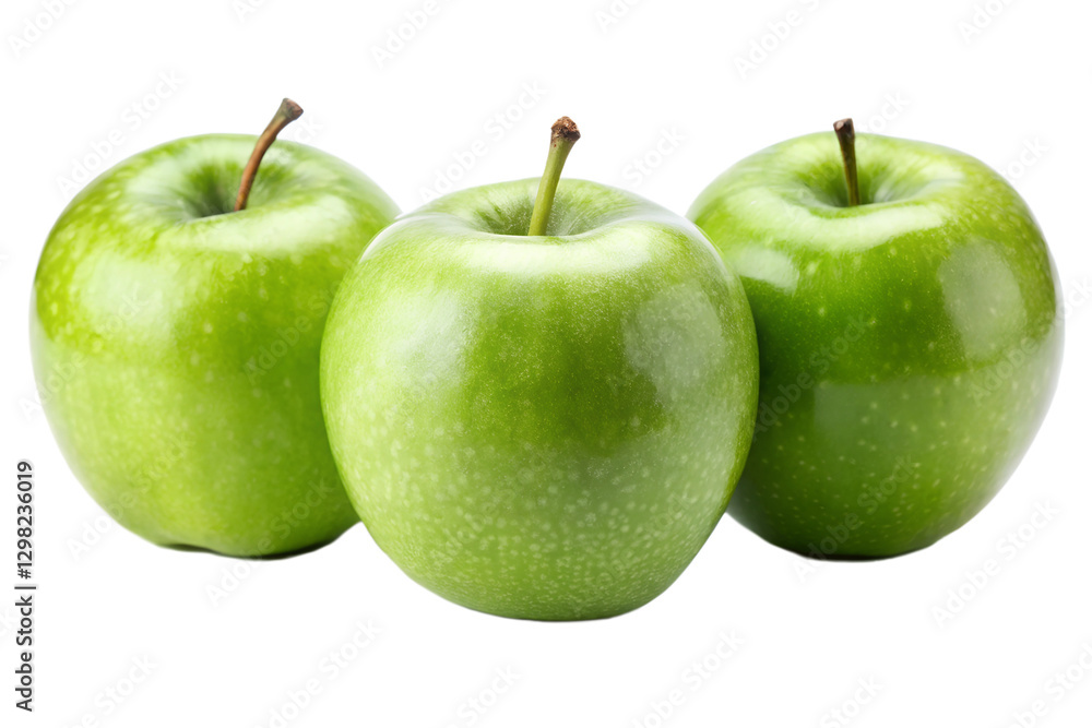 Close up of green three apple isolated on transparent background png Close up of green three apple isolated on transparent background png
