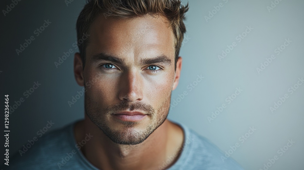 Obraz premium handsome man portrait blue eyes serious expression