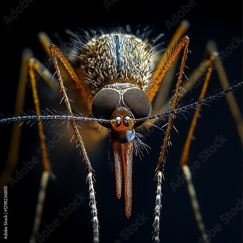 Mosquito close-up, dark background, science