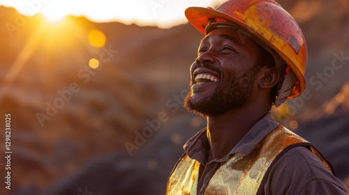 happy miner at sunset