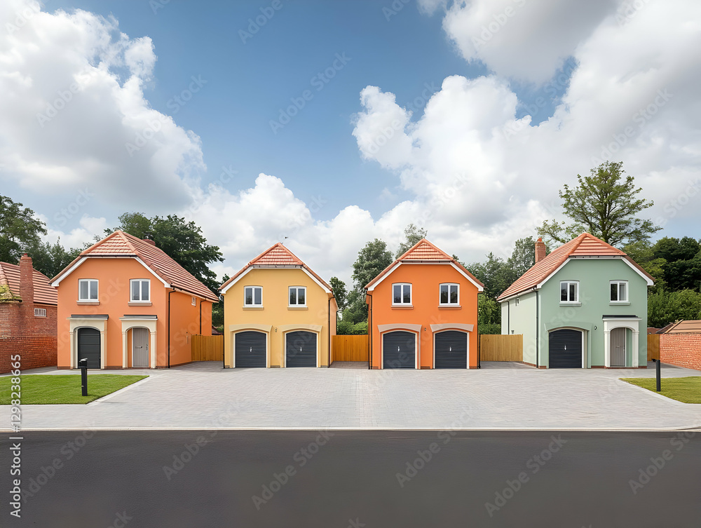 Colorful New Houses, Residential Architecture Illustration Colorful New Houses, Residential Architecture Illustration