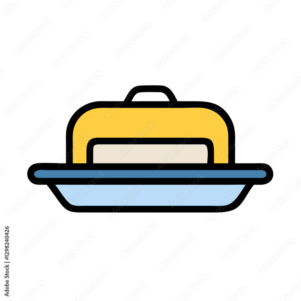 Decorative butter dish design featuring a yellow lid and blue base suitable for kitchen decor and dining settings Decorative butter dish design featuring a yellow lid and blue base suitable for kitchen decor and dining settings