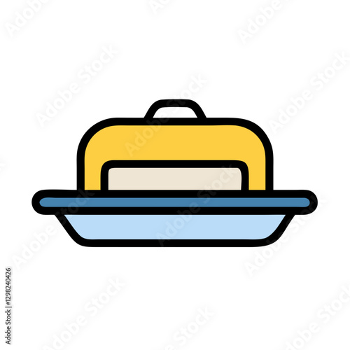 Decorative butter dish design featuring a yellow lid and blue base suitable for kitchen decor and dining settings