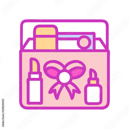 Vector icon of a beauty box filled with cosmetics and accessories suitable for makeup enthusiasts