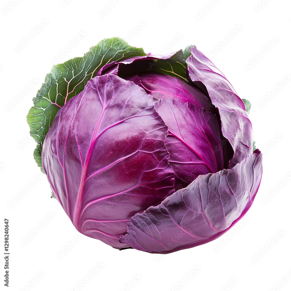 Obraz premium Fresh purple cabbage isolated on a clean transparent background showcasing its vibrant color and unique texture, purple cabbage isolated on transparent background