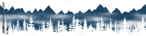 Vector sketch, mountains and forest, imitation of a pencil drawing, seamless border