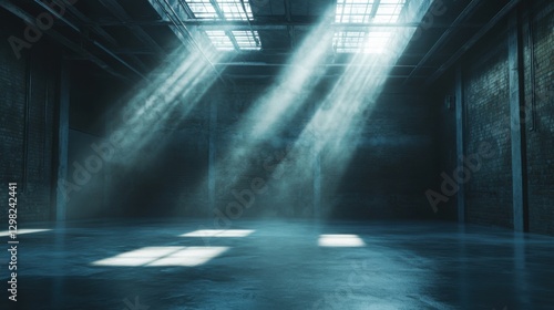 sunbeams in abandoned industrial building