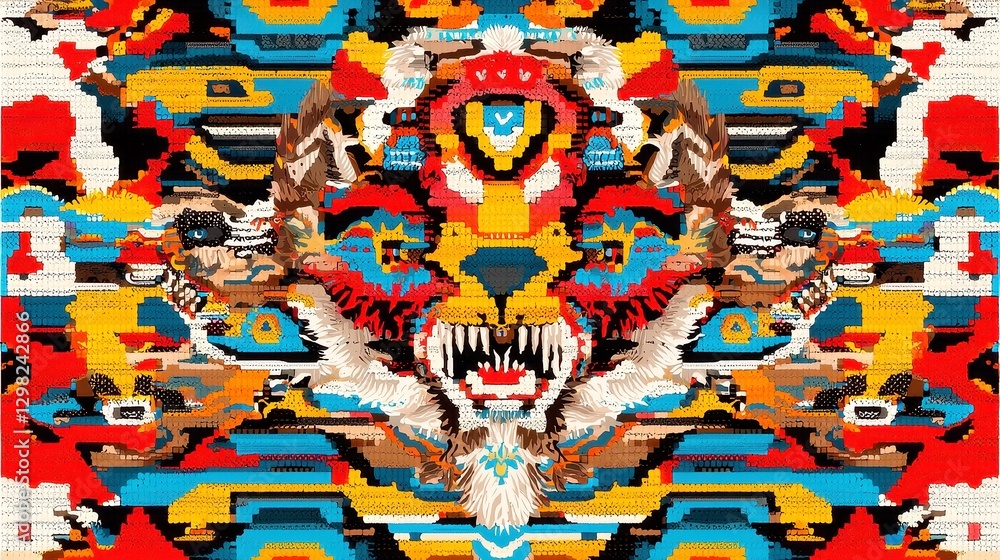 Fototapeta premium Zulu Beadwork Inspired Seamless Pattern, vibrant design featuring intricate bead motifs, ideal for accessories and decor, includes ample copy-space for customization