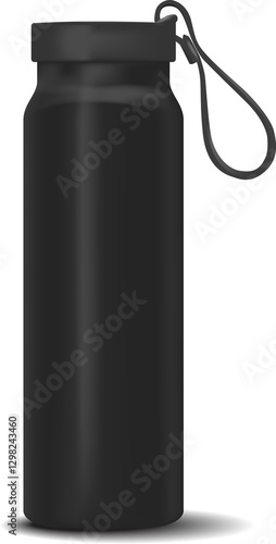 Tumbler bottle realistic mockup black color on gray background for decoration