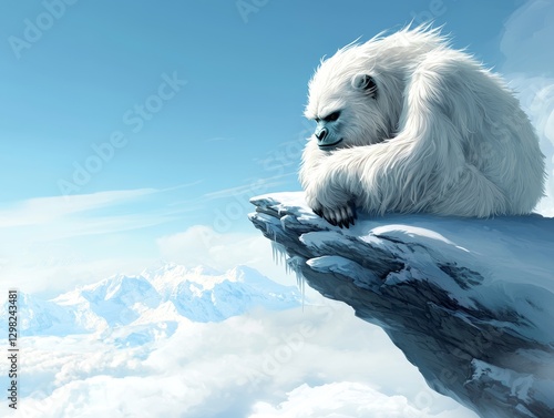White Yeti on Snowy Mountain Peak