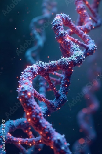 Digital rendering of DNA structure in modern laboratory, healthcare, innovation