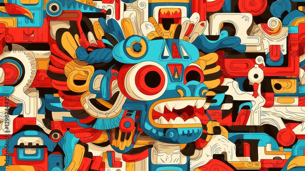 Obraz premium Aztec tribal motif seamless pattern for home decor, featuring intricate line art, ideal for textiles, wallpapers, and interior design projects, with ample copy-space for customization