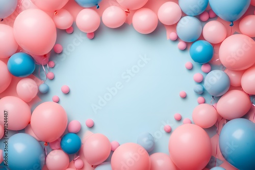 Pink and blue balloons frame, pastel background