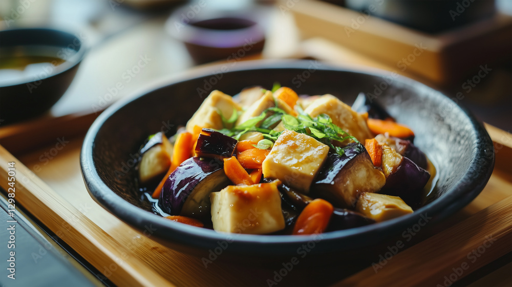 和の器に盛られた精進料理、繊細な味わいのひと皿 和の器に盛られた精進料理、繊細な味わいのひと皿
