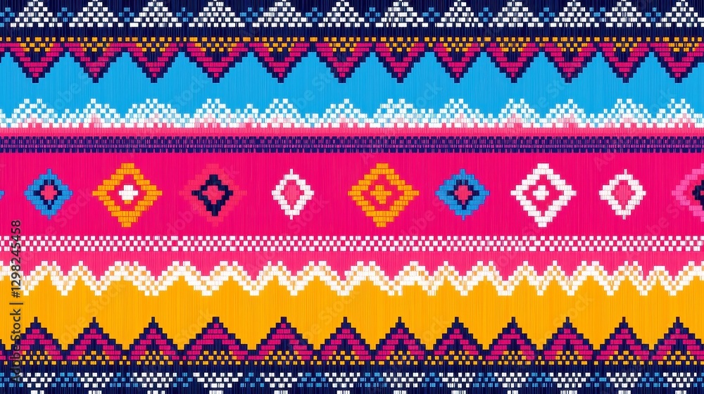 Bolivian Aguayo Fabric Design, seamless geometric print featuring vibrant colors and intricate patterns, ideal for textile applications and creative projects, ample copy-space available Bolivian Aguayo Fabric Design, seamless geometric print featuring vibrant colors and intricate patterns, ideal for textile applications and creative projects, ample copy-space available