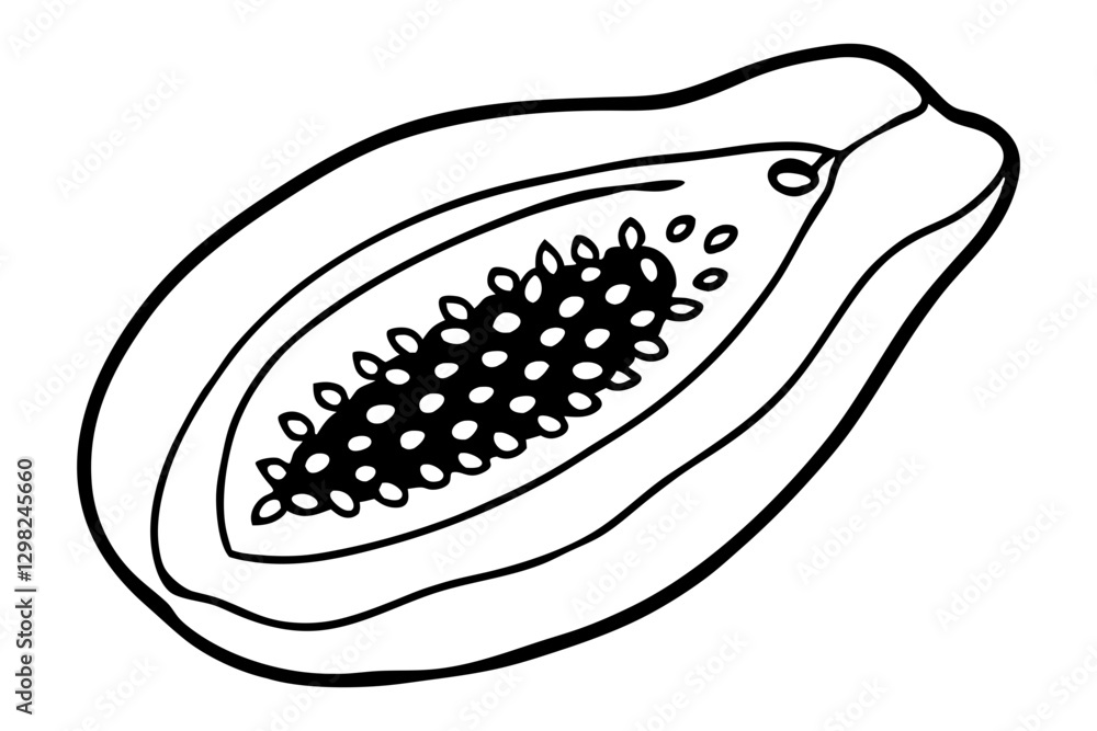 Line Art of Papaya Fruit Vector Illustration Line Art of Papaya Fruit Vector Illustration