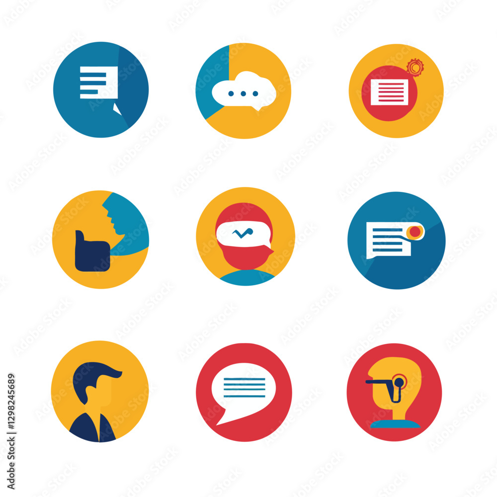 Communication Icons Set Depicting Messages, Ideas, and Collaboration Communication Icons Set Depicting Messages, Ideas, and Collaboration