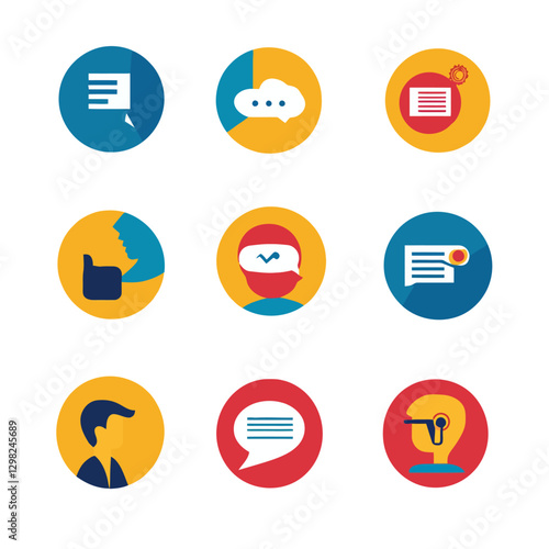 Communication Icons Set Depicting Messages, Ideas, and Collaboration