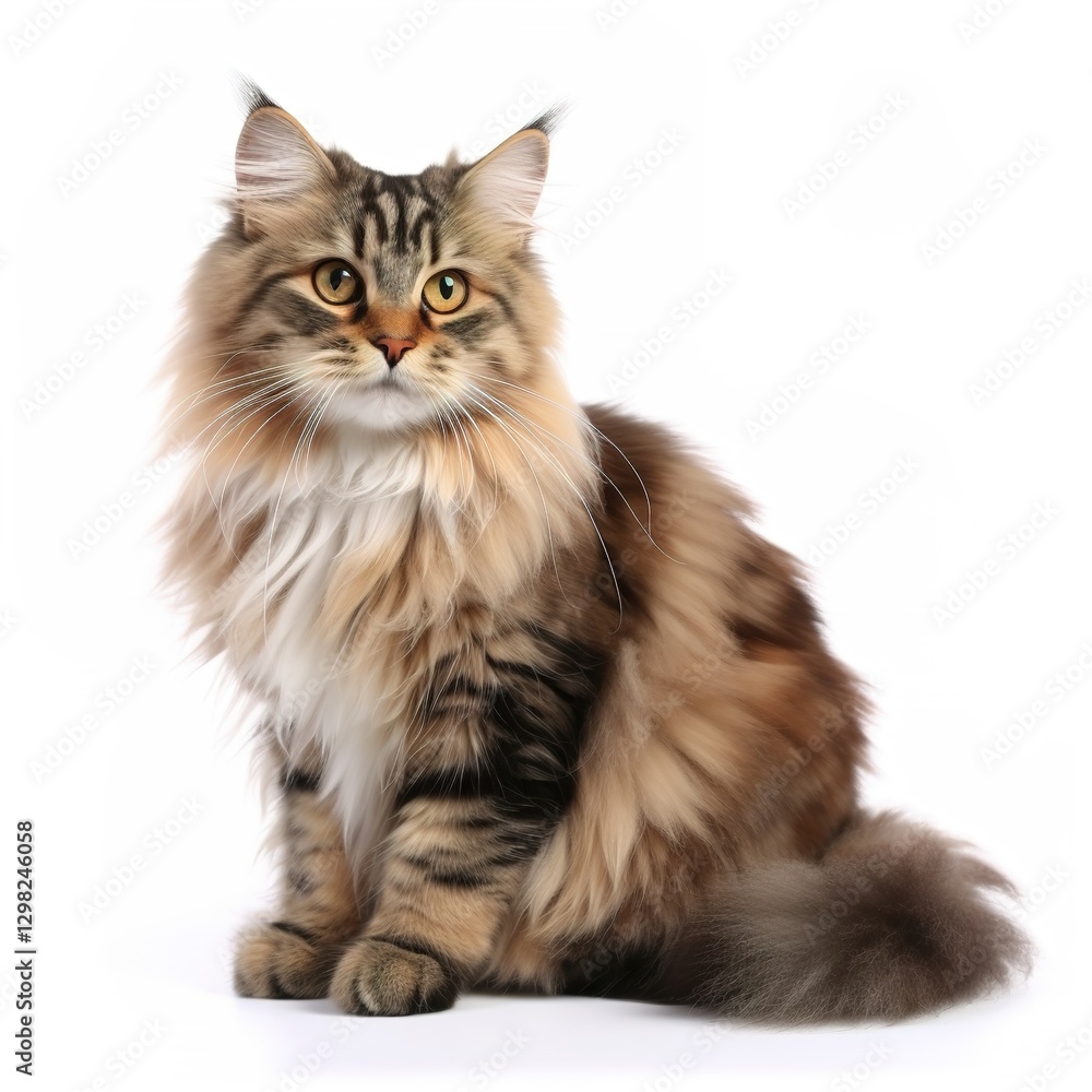Obraz premium beautiful fluffy tabby cat sitting isolated on white background