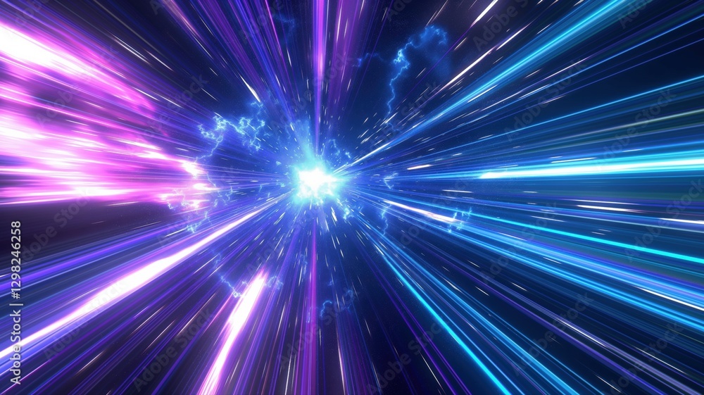 Hyperspace, purple blue light rays radiating Hyperspace, purple blue light rays radiating