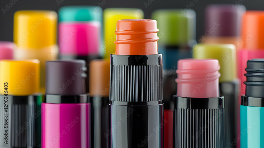 Close Up View of A Group of Multicolored Markers with Textured Black Barrels Close Up View of A Group of Multicolored Markers with Textured Black Barrels