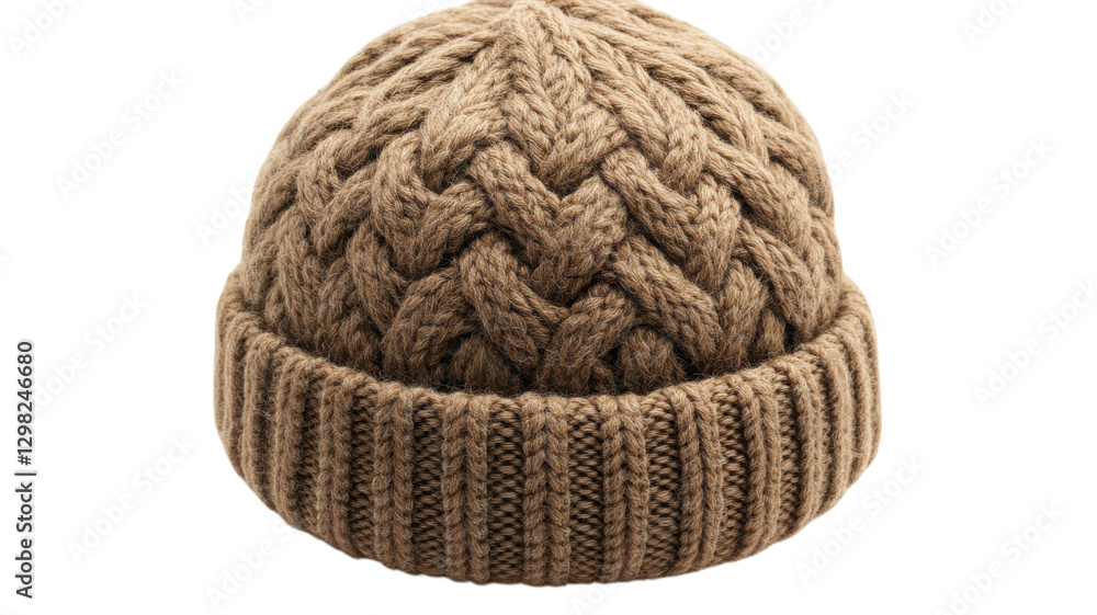 Obraz premium Cozy knitted brown beanie perfect for cold weather wear during winter outdoor activities