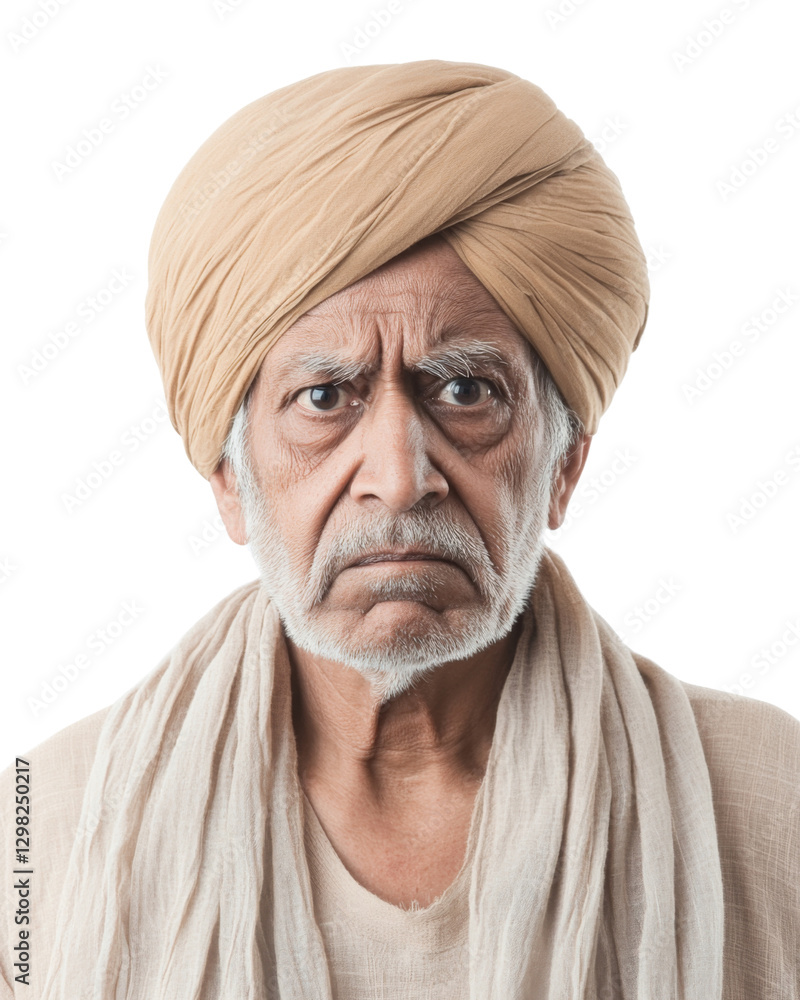Portrait of serious senior indian farmer wearing turban with transparent background Portrait of serious senior indian farmer wearing turban with transparent background