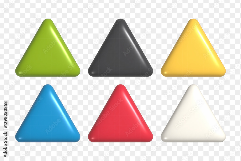 3d realistic shapes set. Colorful triangle buttons for UI UX design or mock-up template.