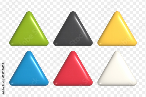 3d realistic shapes set. Colorful triangle buttons for UI UX design or mock-up template.