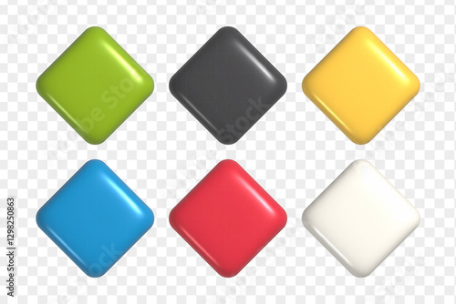 3d realistic shapes set. Colorful rhombus buttons for UI UX design or mock-up template.