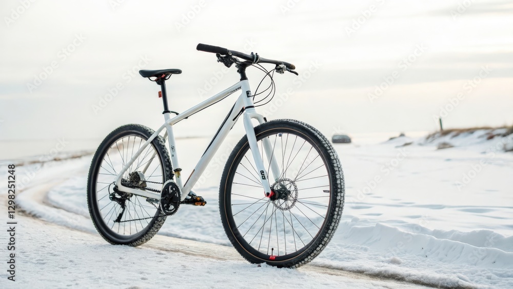 Naklejka premium White Bicycle in Snowy Landscape