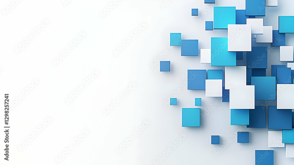 Abstract Cubes in Shades of Blue and White Floating Against a White Background Abstract Cubes in Shades of Blue and White Floating Against a White Background