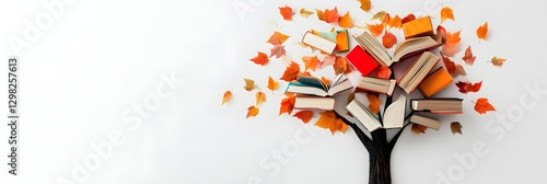 Autumn Book Tree, Open Books, Fall Leaves