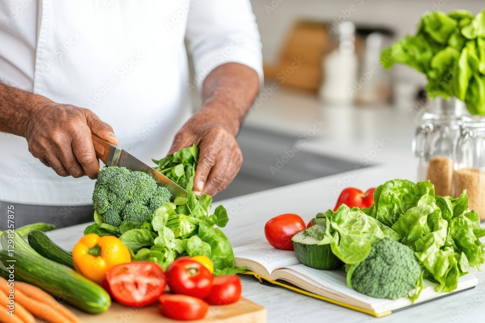 Diverse Vegetables Being Chopped With Care Diverse Vegetables Being Chopped With Care