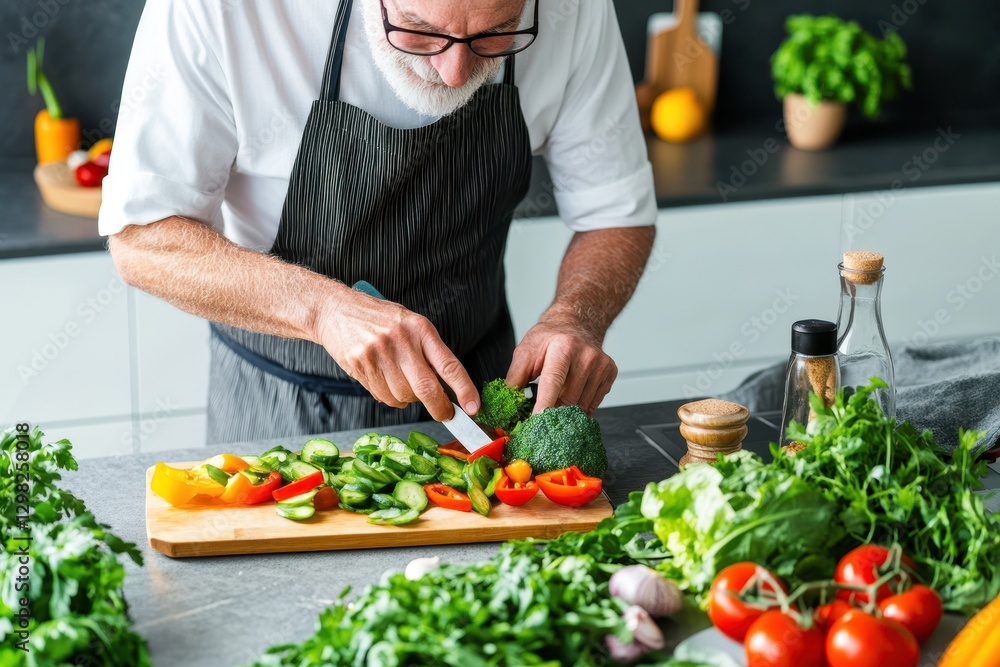 Chef Crafting Colorful Vegetable Dish With Precision Chef Crafting Colorful Vegetable Dish With Precision
